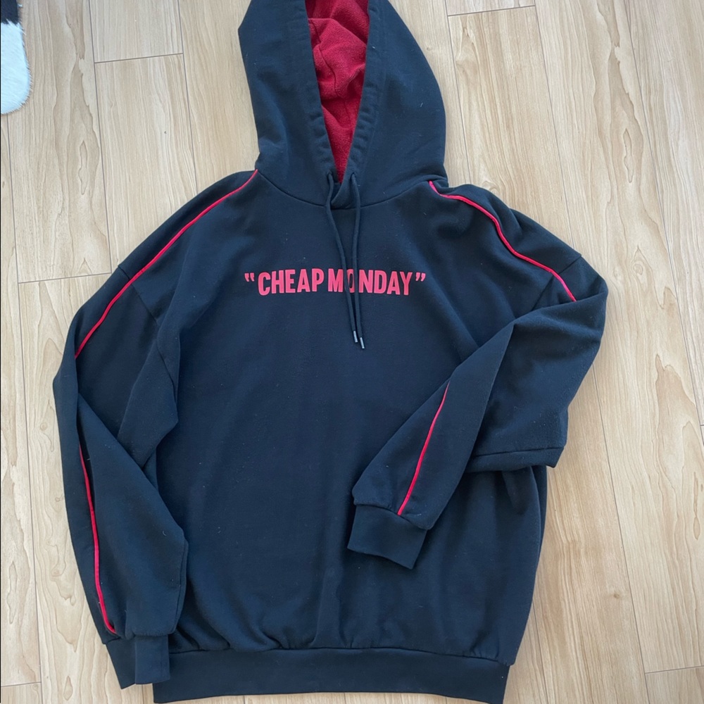 Cheap Monday Hoodie In Black With Red Side Stripe